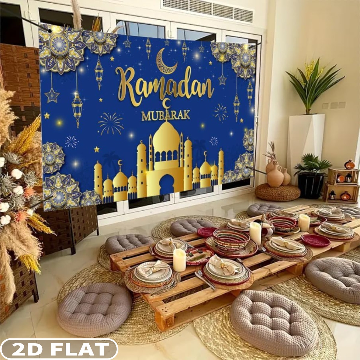 Party Banner Gold - 2D PLAT 1pc Ramadan Mubarak décors
